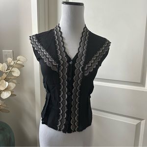 Wang lace trim button front blouse XS